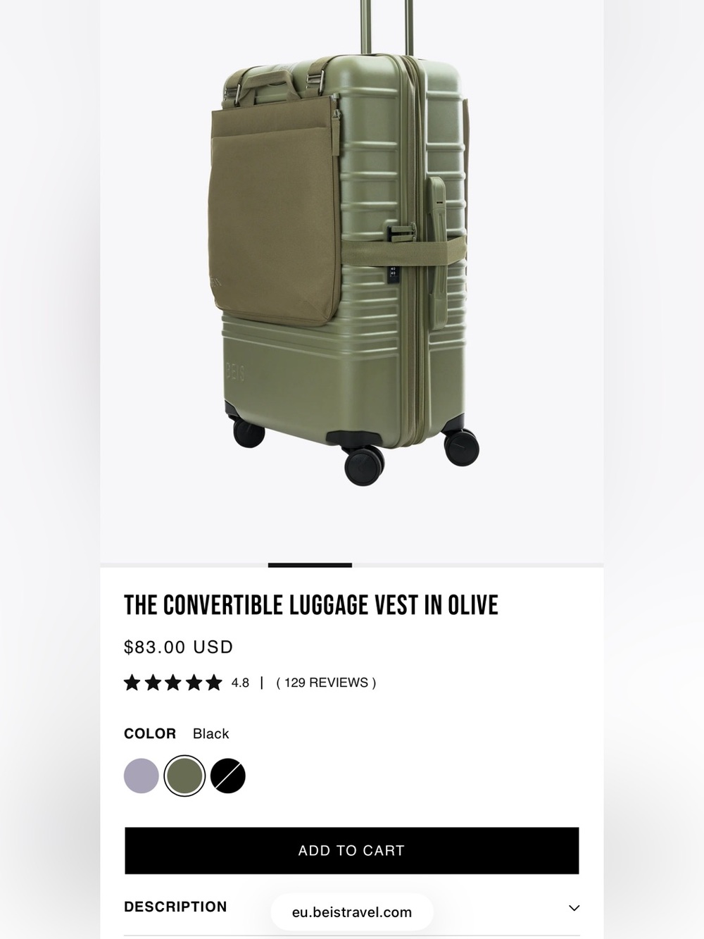BNWT 💚 Béis Convertible Luggage Vest in Olive